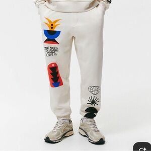 Zara x Marco Oggian Limited Edition Ivory/Cream Graphic Sweatpants Unisex Small